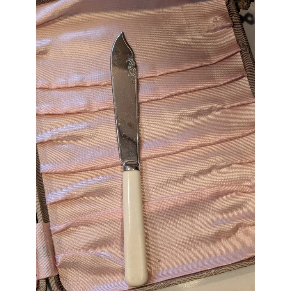 Art Deco Vintage Cased Fish Eat Cutlery Set Chrome Plate‎ Cream Handle 12pc (M)